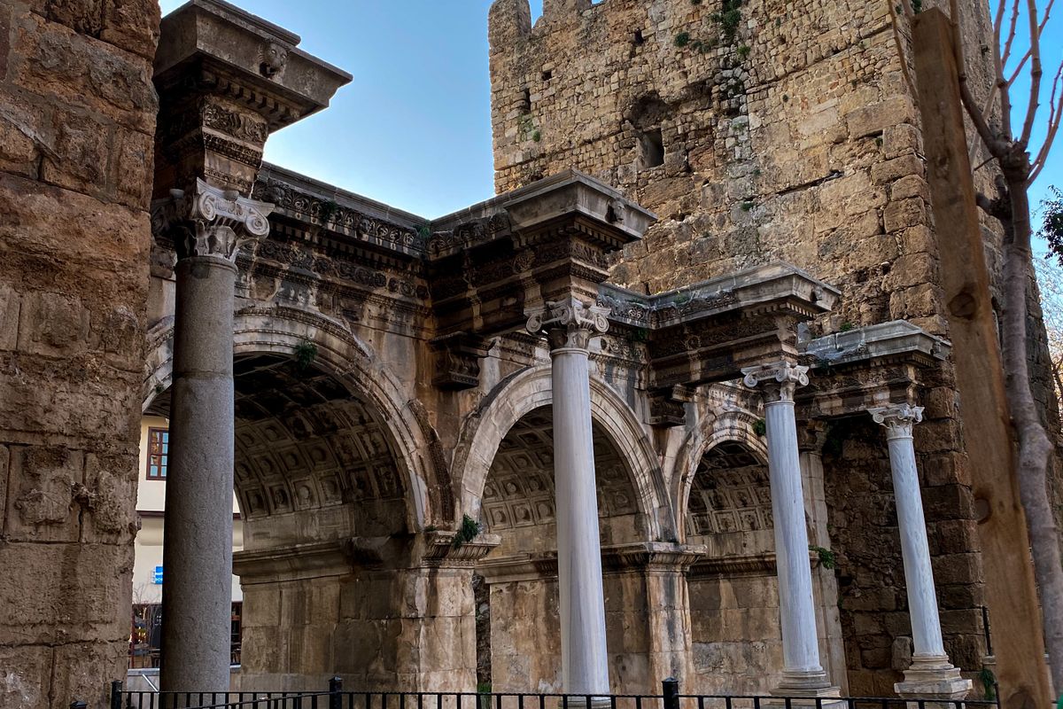 Hadrian's Gate and the Ottoman old town of Kaleiçi in Antalya