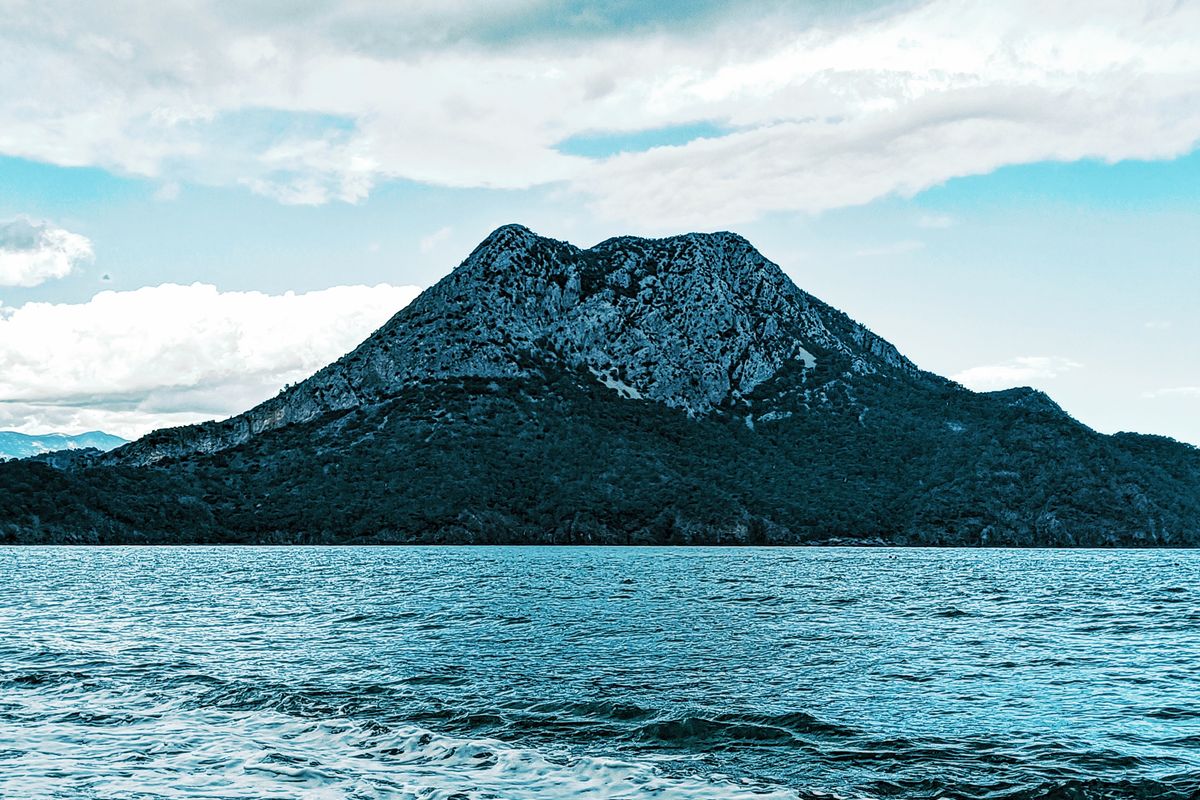 Mountains meeting the sea on the pine-backed coast near Kemer